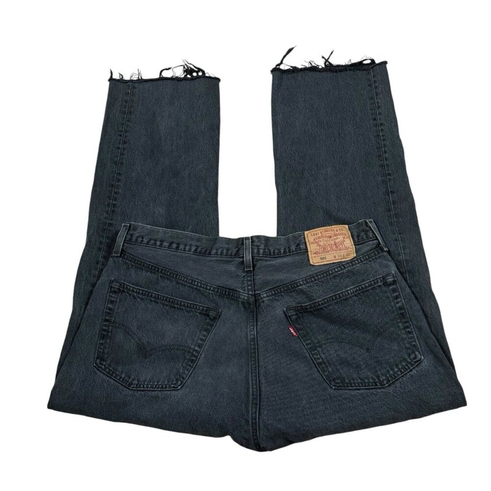 Vintage Levis 501-0660 Jeans Mens 36x27 Faded Black, Raw Hem Button Fly USA Made